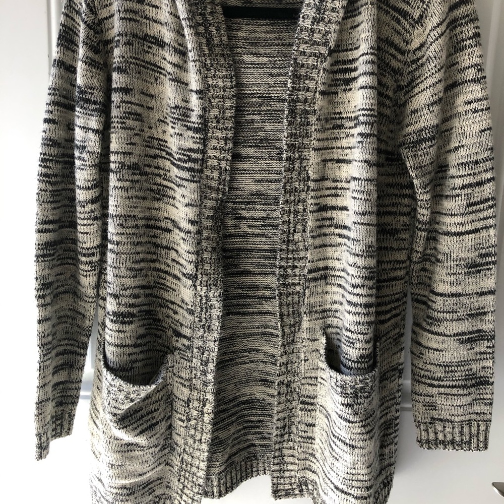 Grey, black & white hooded cardigan
